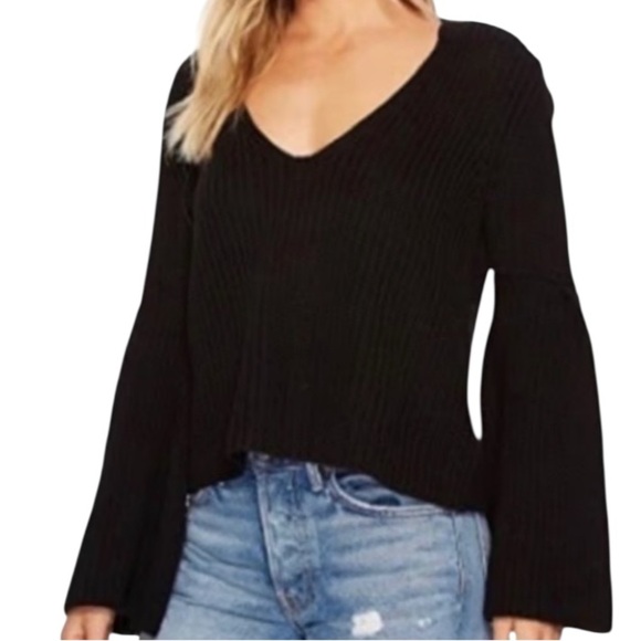 Free People V-Neck Cable Knit Bell Sleeve Women's Sweater - Picture 1 of 6